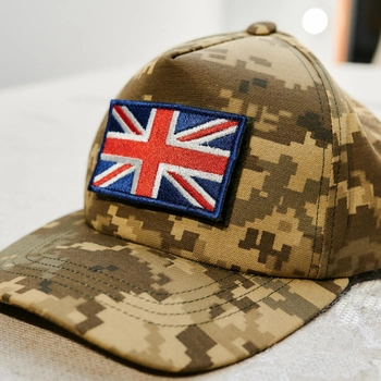 Бейсболка для військових із прапором Британським кольоровим 5*8см, камуфляж - піксель. Розмір Універсальний