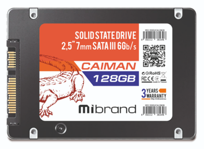 Твердотільний накопичувач 128Gb, Mibrand Caiman, SATA3, 2.5', 3D TLC, 550/460 MB/s, Bulk (MI2.5SSD/CA128GB)