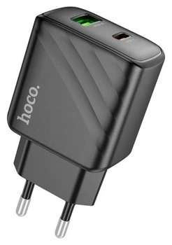 Мережевий зарядний пристрій Hoco CS23A / Type-C (PD/30W) / USB (QC3.0/18W) / підтримка швидкої зарядки / (чорний)