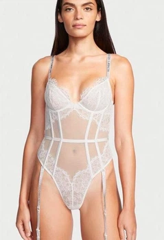 Боді мереживо Біле Стрази Victoria’s Secret з камінцями S