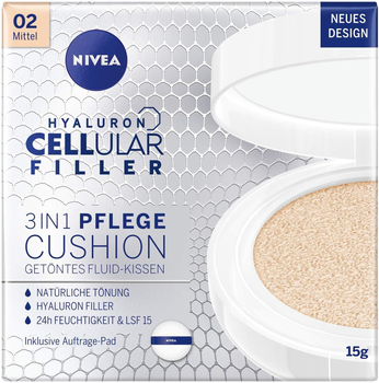 Тональна основа кушон Nivea Hyaluron Cellular Filler 3 in 1 Care Cushion SPF 15 02 Medium 15 г (4005900437501)