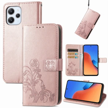 Чехол Clover для Xiaomi Redmi 12 книжка кожа PU с визитницей розовое золото