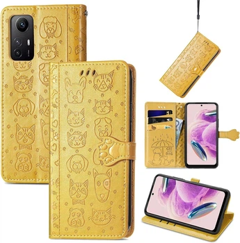 Чехол Embossed Cat and Dog для Xiaomi Redmi Note 12S книжка кожа PU с визитницей желтый