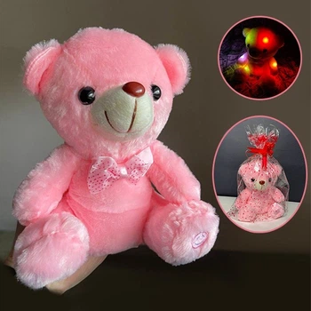Мягкий плюшевый мишка со светодиодной LED подсветкой Мягкая игрушка Magic Bear подарок светящийся медведь 23 см Розовый