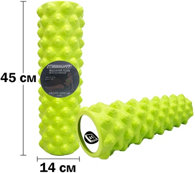Масажний ролик-валик для МФР та йоги EasyFit Extream 45 см ролер-масажер для спини, ніг, рук та шиї EF-2051-GN Салатовий (56001752)