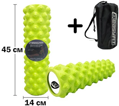 Массажный ролик-валик для МФР и йоги EasyFit Extream 45 см роллер-массажер для спины, ног, рук и шеи в чехле EF-2051s-GN Салатовый (56003273)