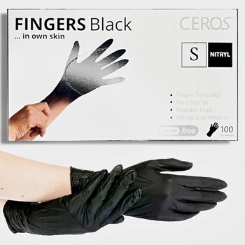 Перчатки нитриловые (черные),100 шт (50 пар) CEROS, S