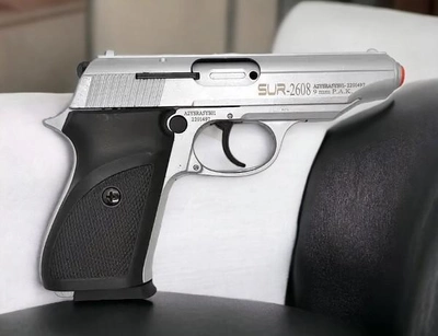 Стартовый пистолет SUR 2608 Matte Chrome с дополнительным магазином