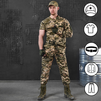 Чоловічий костюм Aper 5в1 кітель та штани + футболка + кепка + ремінь піксель розмір L