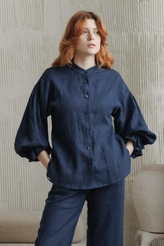 Лляна блуза VIL'NI Квінстаун темно-синій 46