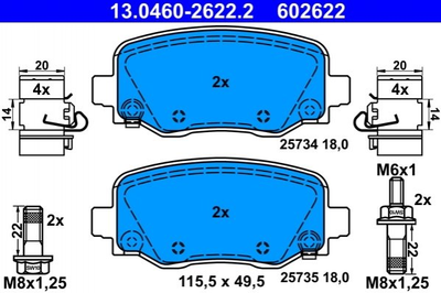 Гальмівні колодки ATE 13046026222 Chrysler 200; Jeep Cherokee KL