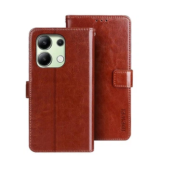Чехол Idewei для Xiaomi Redmi Note 13 книжка кожа PU с визитницей коричневый