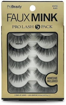 Набор накладных ресниц с клеем PRO BEAUTY ESSENTIALS Faux Mink False Eyelashes (Wispies) 5 пар