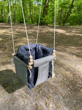 Подвесная Водостойкая Тканевая Детская качель Comfort + Серая с темно Серыми подушкой и матрасиком