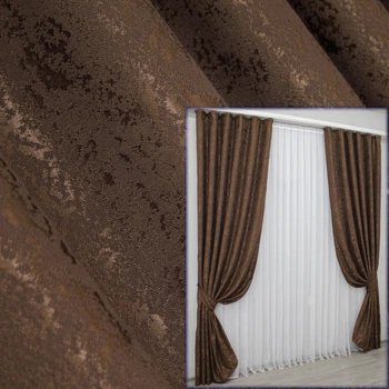 Комплект готовых штор VR-Textil Лен мрамор Pavliani № 1173ш Коричневый 150х270 см 2 шт (33-0009)