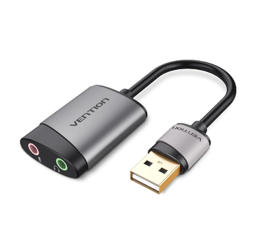 Зовнішня звукова карта Vention USB External Sound Card USB-A — 3,5 мм Metal Gray