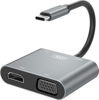 USB-хаб XO HUB001 4 in 1 HDMI/VGA/USB3.0/PD Silver (XO-HUB001SL)