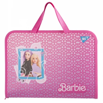 Папка-портфель на молнии В4 с тканевыми ручками Barbie розовый 492240 YES