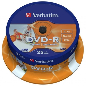 Диск DVD-R 4.7GB 16x 25pcs Verbatim Wide Inkjet Printable ID Brand Spindle