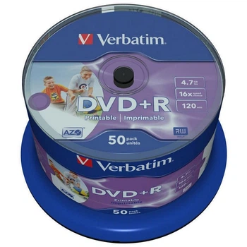 Диск DVD+R 4.7GB 16x 50pcs Verbatim Wide Inkjet Printable No ID Brand Spindle