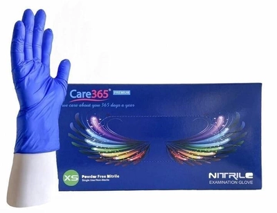 Нітрилові рукавички, розмір XS. Care 365, блакитні