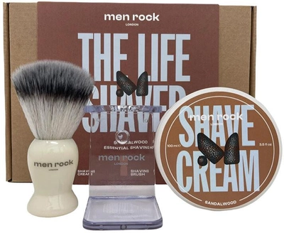 Набір для гоління Men rock The Life Shaver Sandalwood Крем для гоління 100 г + Щітка для гоління + Підставка для щітки (5060796560275)