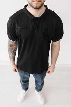 Чоловіча футболка мілітарі-поло з липучками для шевронів, чорний, розмір XL