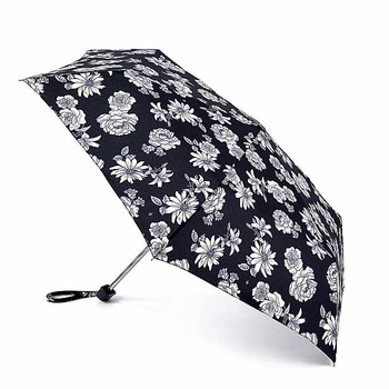 Парасолька жіноча Fulton L340 Miniflat-2 Black and White Floral Черно-белые цветы (L340-037744)