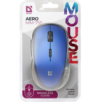 Мышка беспроводная DEFENDER Aero MM-755 |USB/5 кнопок/1800 DPI| Синий
