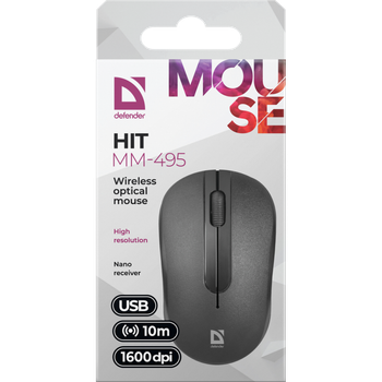 Мышка беспроводная DEFENDER Hit MM-495 |USB/1600 DPI| Черный