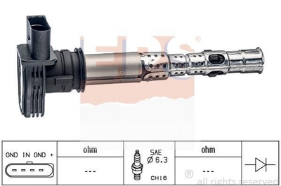 Катушка зажигания EPS 1970426 Volkswagen Golf, Passat, Touran, Jetta, Tiguan, EOS; Audi A3, Q5, A4, A5, Allroad, TT; Skoda Octavia; Seat Toledo, Leon 06F905115F, 06H905115, 06H905115B