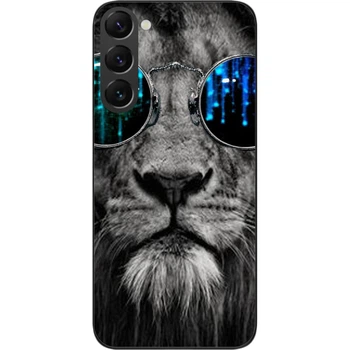 Силиконовый чехол SMTT для Samsung Galaxy S22 с картинкой Лев в очках