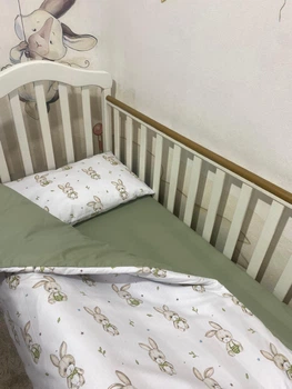 Комплект постельного белья в кроватку 120х60 см Оливковый + зайчики