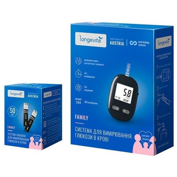 Глюкометр Longevita Family / Система для измерения глюкозы в крови + тест-полоски 50 шт.