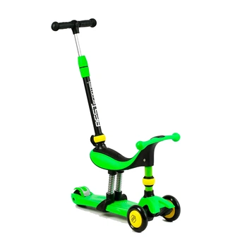 Самокат трехколесный 3 в 1 Best Scooter BS-30802 со светом, сидением и родительской ручкой, желто-зеленый