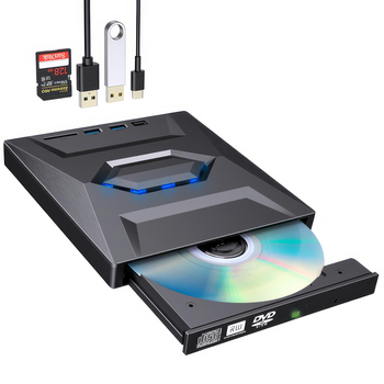Внешний оптический DVD-привод 5 в 1 с интерфейсом Type-C и USB3.0 Черный (2120)