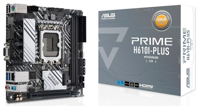 Материнская плата LGA1700, Asus PRIME H610I-PLUS-CSM, H610, 2xDDR5, Int.Video(CPU), 4xSATA3, 1xM.2, 1xPCI-E 4.0 x16, 1xM.2 (Key E), ALC997, Intel GLan, 4xUSB3.2/4xUSB2.0