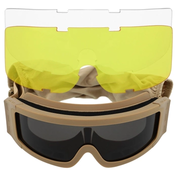 Окуляри захисні маска зі змінними лінзами та чохлом SPOSUNE JY-027-4 оправа-хакі колір лінз сірий