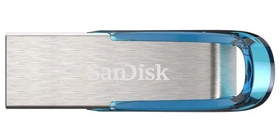 Флешка металлическая USB 3.0 SanDisk Ultra Flair 128Gb серебристо синяя