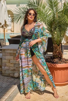 Парео-халат,з розрізами на рукавах, довгий FASHION-360, різнобарвний, розмір 50-56