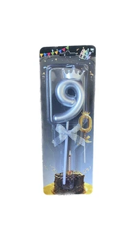 Свечка-цифра "9" с короной серебро