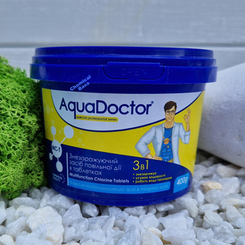 Тривалий (повільний) хлор 3 в 1 AquaDoctor MC-T 0.4 кг в великих таблетках з синіми вкрапленнями по 200 г (24569)