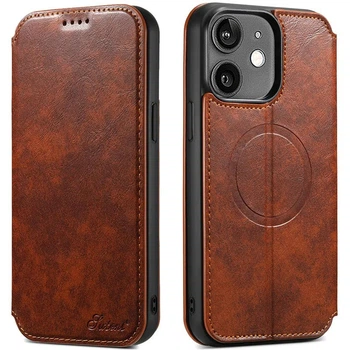 Чехол-книжка Suteni Magsafe Leather Case для Apple iPhone 12 Brown