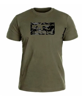 Бавовняна футболка прямого крою з принтом Автомат олива 52