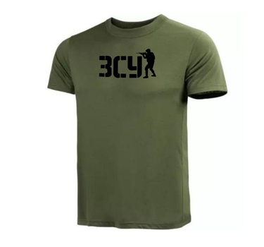 Бавовняна футболка з принтом ЗСУ олива 46