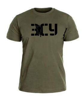 Бавовняна футболка прямого крою ЗСУ з принтом військовий олива 48