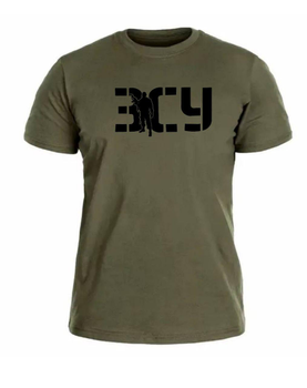 Бавовняна футболка прямого крою ЗСУ з принтом військовий олива 50