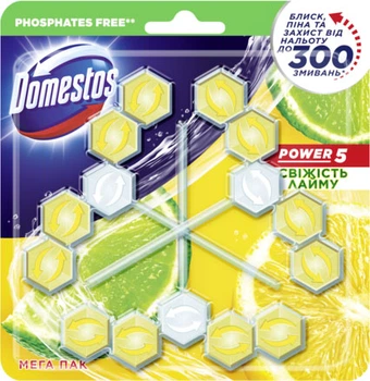 Туалетний блок для унітаза Domestos Power 5 Свіжість лайма 3 х 55 г (8720182805638)
