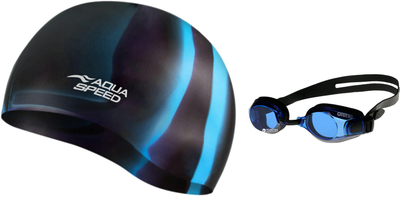 Набір Шапка для плавання Aqua Speed BUNT 8841 (113-33) Мультиколор (5908217688415) + Окуляри для плавання Arena Zoom X-FIT 92404-57 Black (3468334180695)