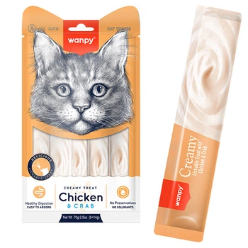 Ласощі для котів Wanpy Creamy Lickable Treats Chicken & Crab ВАНПІ КУРКА З КРАБОМ рідкі ласощі для котів 14 г (5 шт)